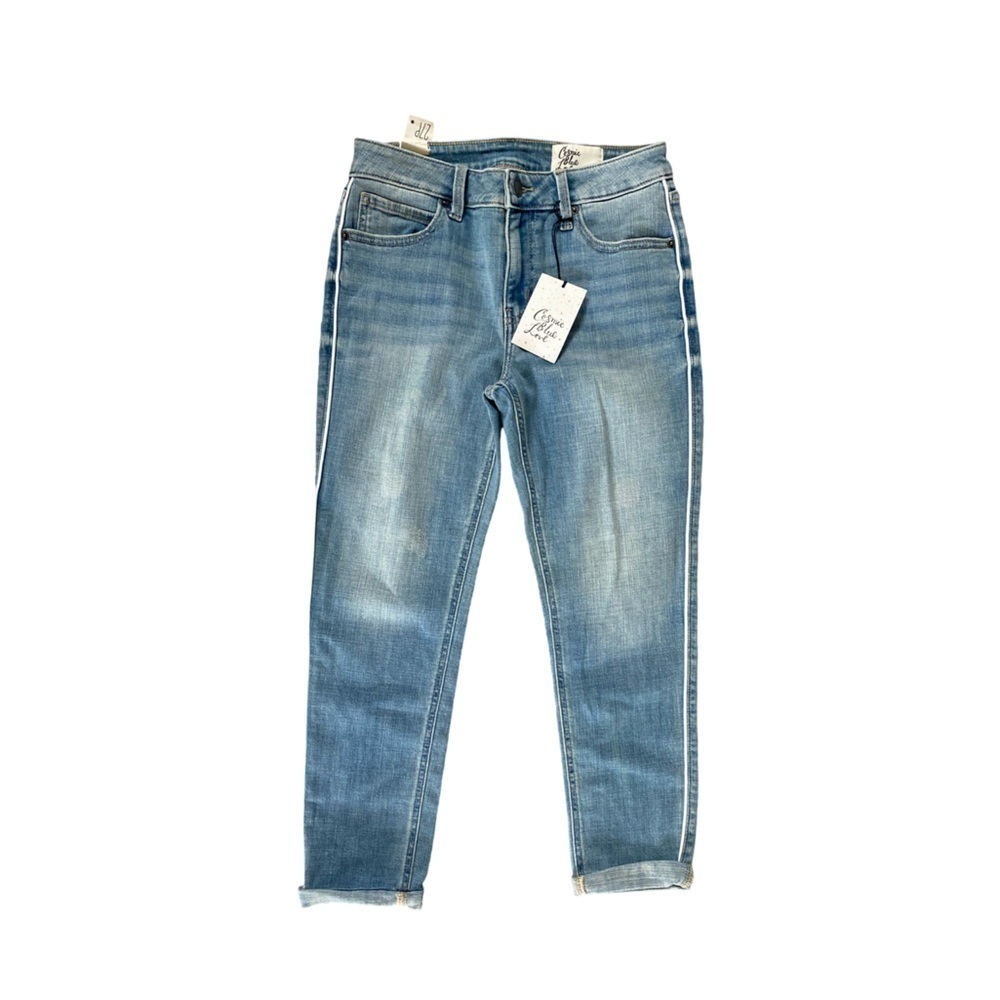 Cosmic Blue Love White Striped Skinny Denim Jeans NWT Size 27P